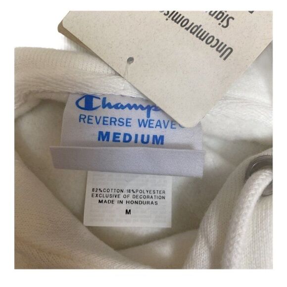 Champion Reverse Weave Embroidered Logo Hoodie Spell Out Script Blue - Picture 9 of 9